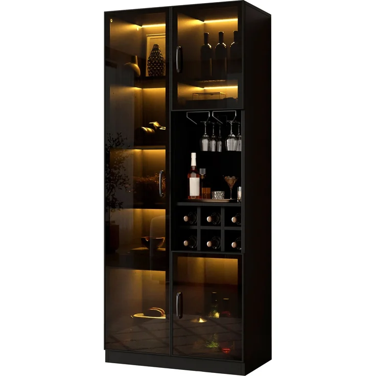 Vitrine 60 x 36 x 160 cm aus MDF und PB mit LED-Beleuchtung, Glastüren und Weinregal – Bild 6