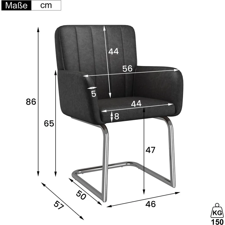 Esszimmerstuhl 56x57x86 cm im 4er-Set aus Kunstleder mit Metallgestell und ergonomischer Rückenlehne – Bild 5