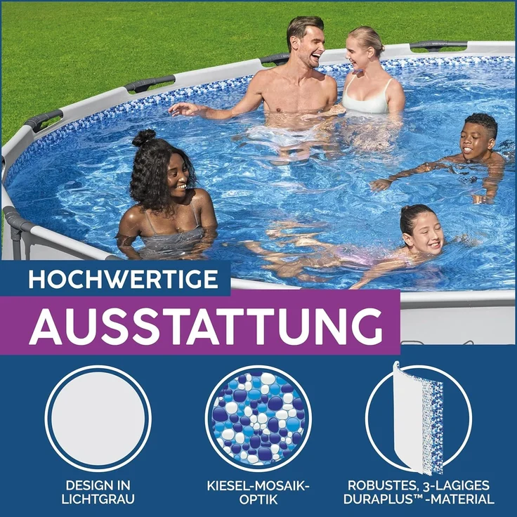 Bestway Steel Pro MAX Frame Pool Komplett-Set mit Filterpumpe Ø 488 x 122 cm , lichtgrau, rund – Bild 5