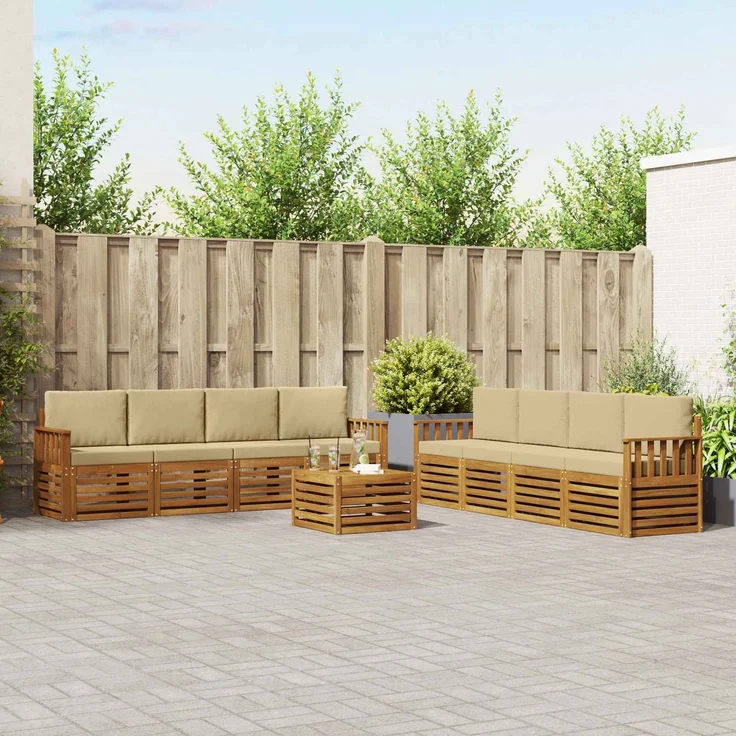 vidaXL Outdoor-Sofagarnitur 9 stk. 8-Sitzer Natur und Beige 3374563 – Bild 1