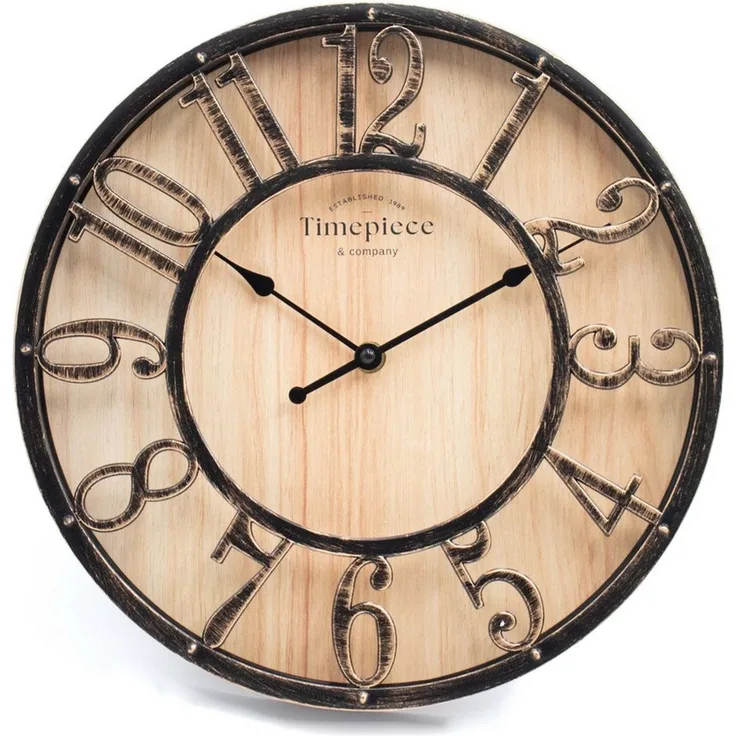K&L Wall Art Wanduhr Industrielle Wanduhren Vintage Holzuhr Metall Optik (leises Uhrwerk ohne Ticken)