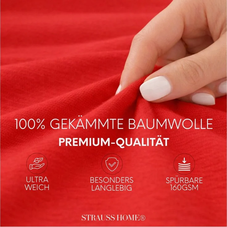 Strauss Home Spannbettlaken Premium 160 g/m² Gekämmte Baumwolle Jersey in Hotelqualität, Gummizug: Rundumgummi, OEKO-TEX®-zertifiziert - Hotelqualität – Formstabil & Langlebig – Bild 2