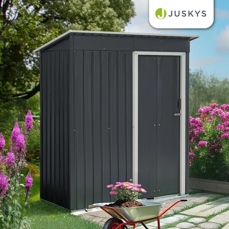 Juskys Metall Gerätehaus S mit Pultdach, Schiebetür & Fundamentrahmen | 1 m² | 164 x 88 x 182 cm | Anthrazit | Geräteschuppen Gartenhaus Schuppen – Bild 7