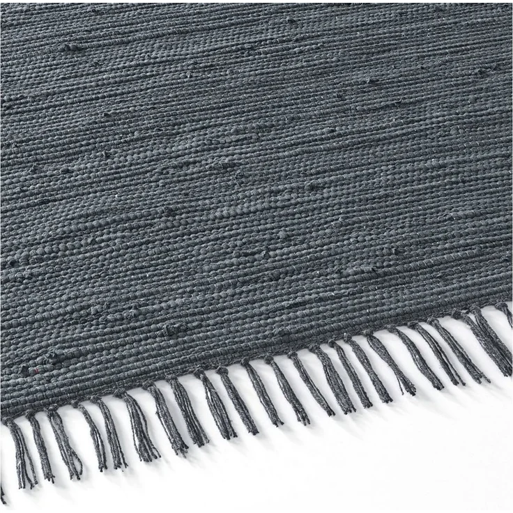 TaraCarpet Teppich Flickenteppich TaraCarpet Sylt mit Fransen, rechteckig, Höhe: 5 mm, Wohnzimmer Schlafzimmer Küchenteppich anthrazit 090x160 – Bild 3