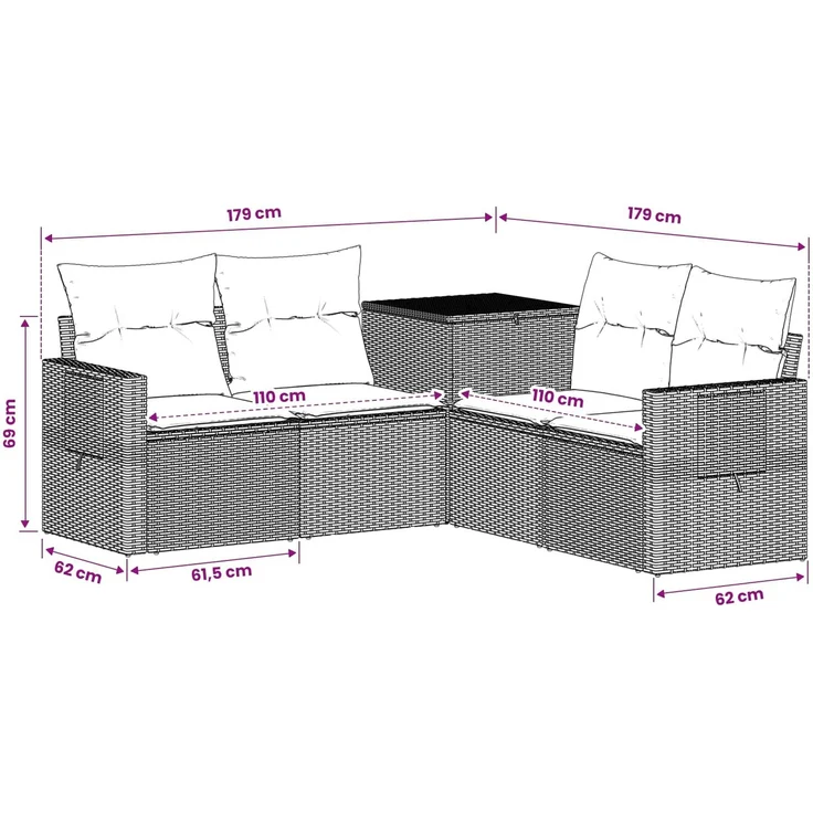 vidaXL Sofa Set 5 stk. Schwarz und Blau 179 x 179 x 85 cm 3447870 – Bild 9