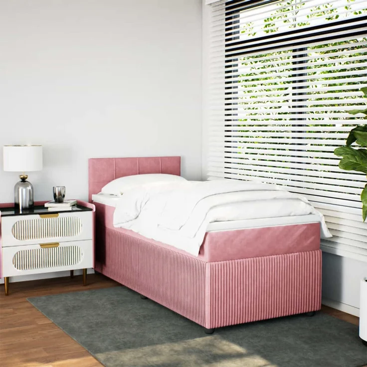 vidaXL Boxspringbett mit Matratze Rosa 100x200 cm Samt 3287667 – Bild 3