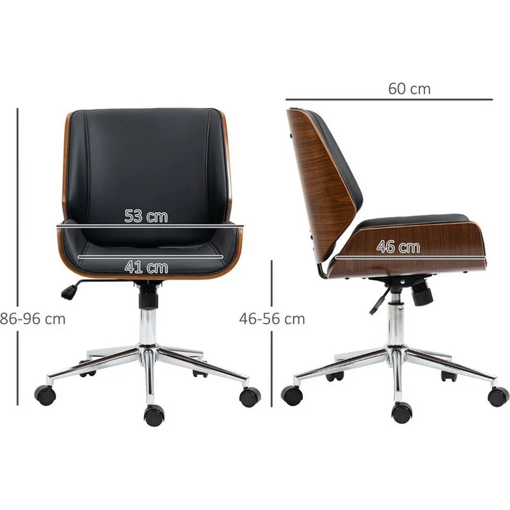 Vinsetto Schreibtischstuhl Bürostuhl ergonomischer höhenverstellbarer Computerstuhl (Drehstuhl, 1 St), Kunstleder, Schwarz 53 x 60 x 86-96 cm – Bild 3