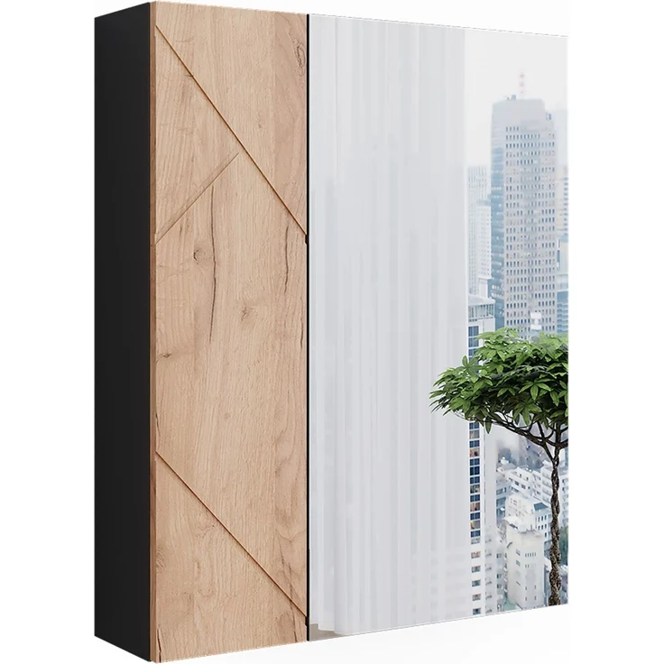 Badspiegelschrank Irma Anthrazit/Goldkraft Eiche 60 x 75 cm Vicco – Bild 1