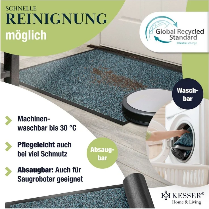 KESSER® Schmutzfangmatte rutschfeste Fußmatte für Innen- & Außenbereich waschbar & wetterfest | Türmatte Wohnungseingang | Teppich für Büro & Vorzimmer | Fußabtreter Fußabstreifer Multi, Petrolblau / Anthrazit, 60x90cm – Bild 4