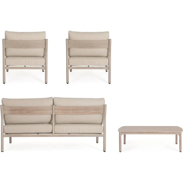 4er Garten-Set Risuri - Aluminium Timber Natur & Polyester-Stoff Beige – Bild 6
