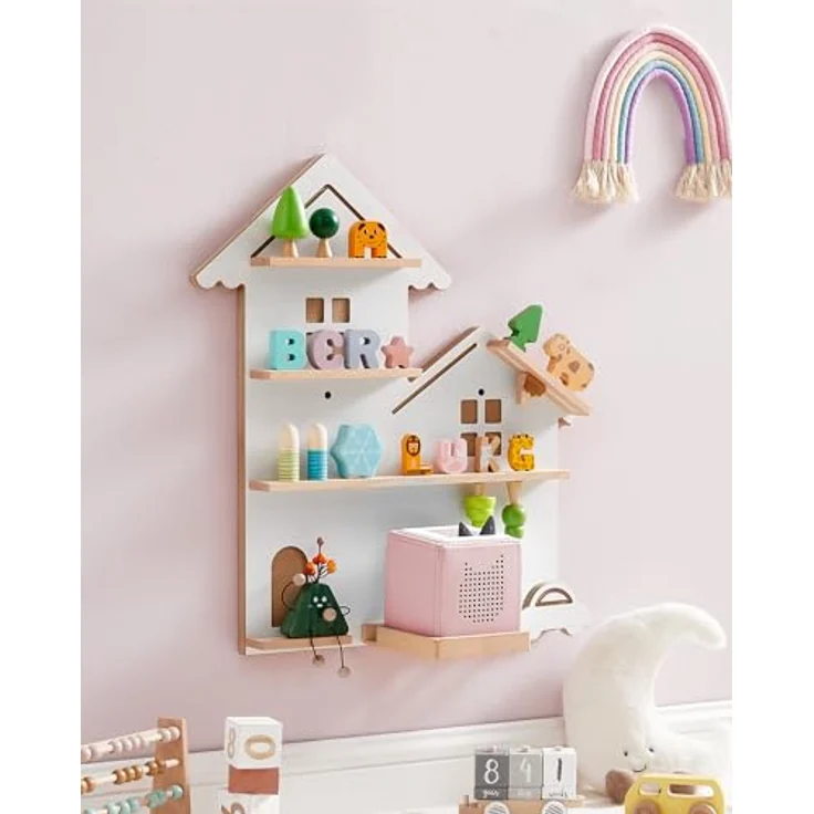 SONGMICS Regal für Toniebox, Wandregal für 35 Figuren, Kinderregal, einfache Montage, Kinderzimmer, Wohnzimmer, wolkenweiß GKR801W10 – Bild 5