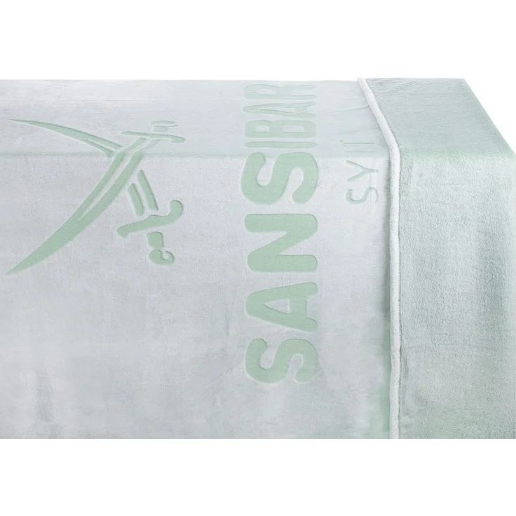 Sansibar 'Sylt' Wohndecke im Hochtief Design, Mikrofaserfleece offwhite / light green, 150x200 cm – Bild 4