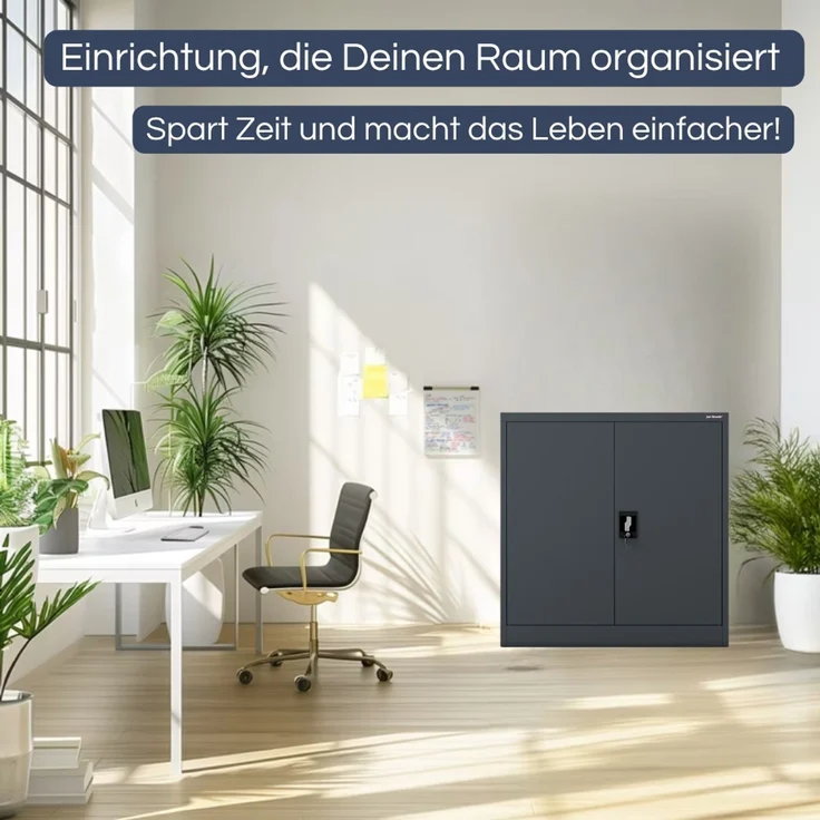 Aktenschrank abschließbar KADO - 3 Ebenen verstellbar, Flügeltüren | Metallschrank Werkstatt Mehrzweckschrank Büroschrank aus Stahl Werkzeugschrank, 93 x 90 x 60 cm Anthrazit – Bild 3