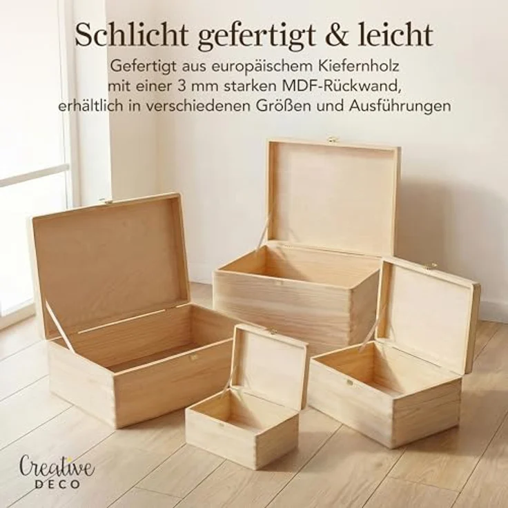 Creative Deco Holzkiste Natur mit Deckel und Schloss, Erinnerungsbox Baby Groß Holzbox mit Deckel Unlackiert Kasten – Bild 8