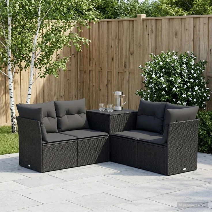 vidaXL Sofa Set 5 stk. Schwarz 179 x 179 x 85 cm Polyrattan und Stahl 3447828 – Bild 1