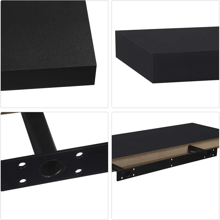 eSituro Wandregal, schwebendes Regal für Wandmontage, Schweberegal Hängeregal Wandbrett im Wohnzimmer Schlafzimmer Küche Badezimmer, glattes Schwarz, MDF, 25 x 3,8 x 22,9 cm – Bild 7