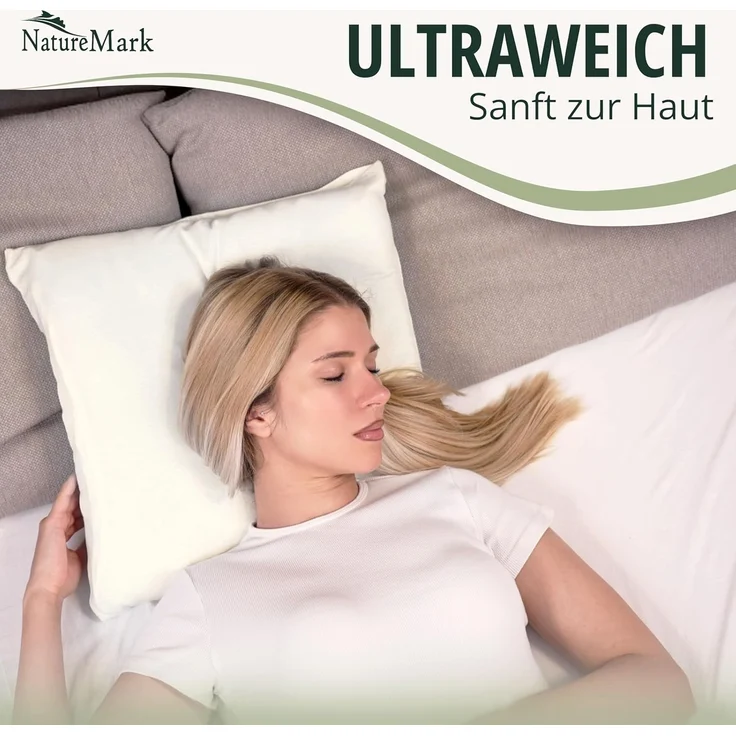 NatureMark 2er Pack Jersey Kissenbezug Kissenhülle Kissenbezüge Seitenschläferkissen Nackenkissen viele Größen und Farben ÖKO-TEX (80x80 cm, Natur/Creme) – Bild 4
