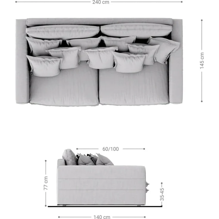 Big-Sofa Noelia Elfenbeinfarben 240x145 cm mit Kissen Hussensofa Sofa Couch – Bild 3