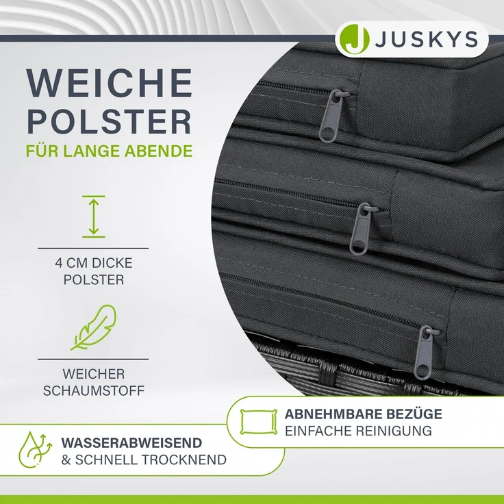 Juskys Polyrattan Sitzgruppe Baracoa L 9-teilig wetterfest & stapelbar – Gartenmöbel Set mit 4 Stühle, 4 Hocker & Tisch für Garten & Terrasse – Bild 7