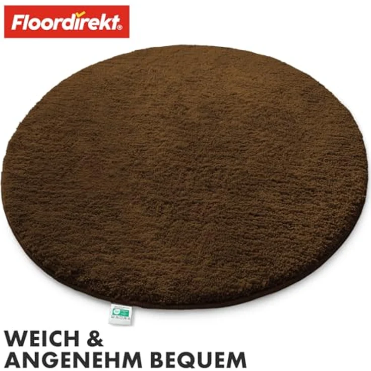 Floordirekt Badematte Sky, Rund, Dichtes Mikrofaser-Oberfläche, Rutschfest, Waschbar, Schadstoffgeprüft, Braun, 120 cm – Bild 2