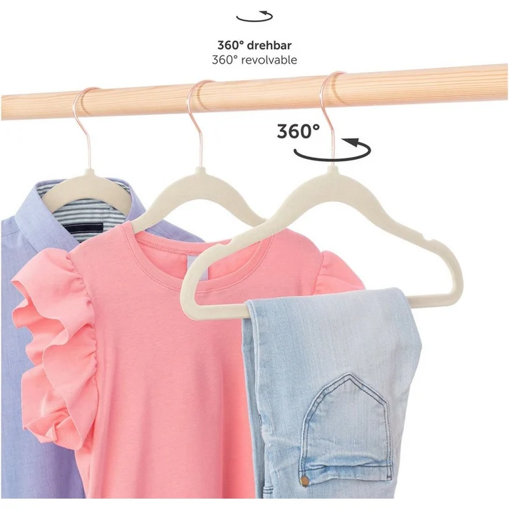 Laleni Kinderkleiderbügel - 50 sensibles protested Kleiderbügel mit Samt Rutschfest - 360° drehbare - Rosegold & Elfenbein – Bild 3