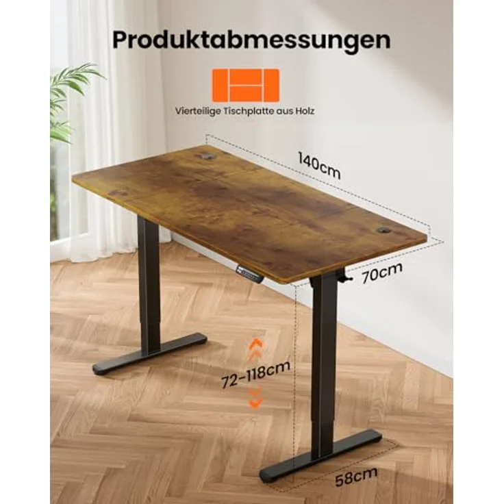 ErGear Elektrisch Höhenverstellbarer Schreibtisch 140x70 cm, Schreibtisch Höhenverstellbar mit 4 Memory-Funktion, Gaming Tisch mit Vierteilige Tischplatte – Bild 7