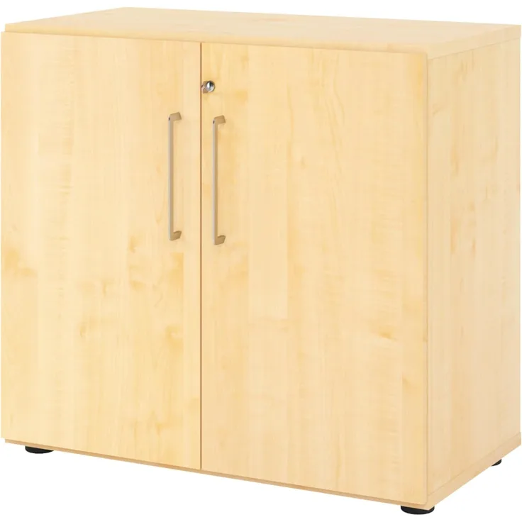 bümö® smart Aktenschrank abschließbar aus Holz | Büroschrank für Aktenordner | Büro Schrank System für Ordner | Flügeltürenschrank inkl. Einlegeböden (Ahorn, 2 Ordnerhöhen)