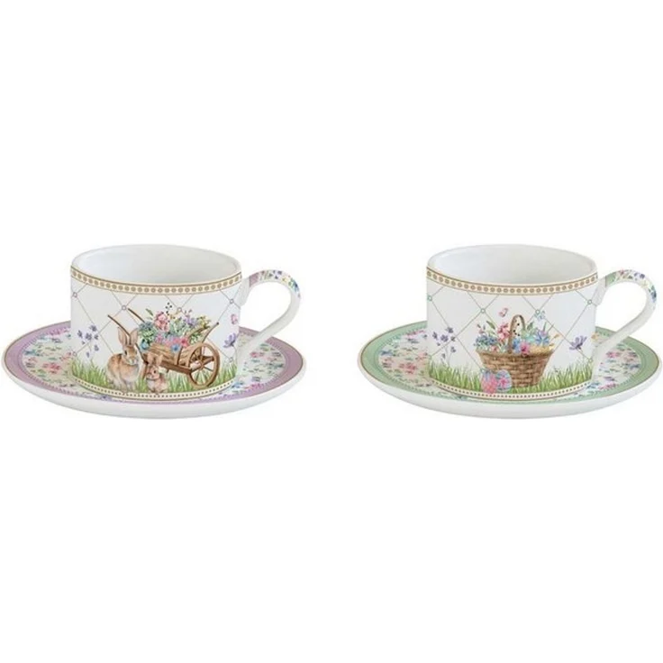 EasyLife Untertasse Spring Bloom, Spülmaschinengeeignet, Mehrfarbig, Hasen & Blumenkörbe, H: 6.5cm – Bild 4