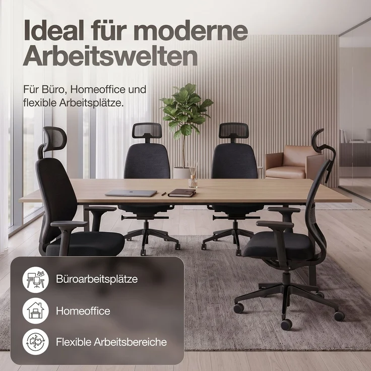 ASSMANN Ergonomischer Bürostuhl Atessa mit Polsterrücken und Kopfstütze Schwarz 63x53x121cm Textil – Bild 5
