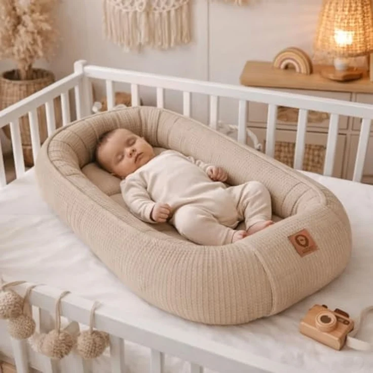 Babynestchen Neugeborene – Babynest aus Waffelpique Baumwolle – Nestchen Baby für Babybett & Kinderbett – Babykokon Tragbar – OEKO-TEX zertifiziert – Zubehör Babybett - Braun Waffelpique – Bild 2