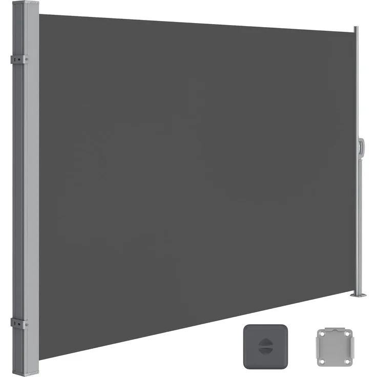 Songmics Seitenmarkise mit Stahl-Kasten, rostbeständig, ausziehbar, 200x400 cm, Sichtschutz, Sonnenschutz, Blickdicht, Seitenrollo, für Balkon, Terrasse, Garten, anthrazit GSA204G02 – Bild 1