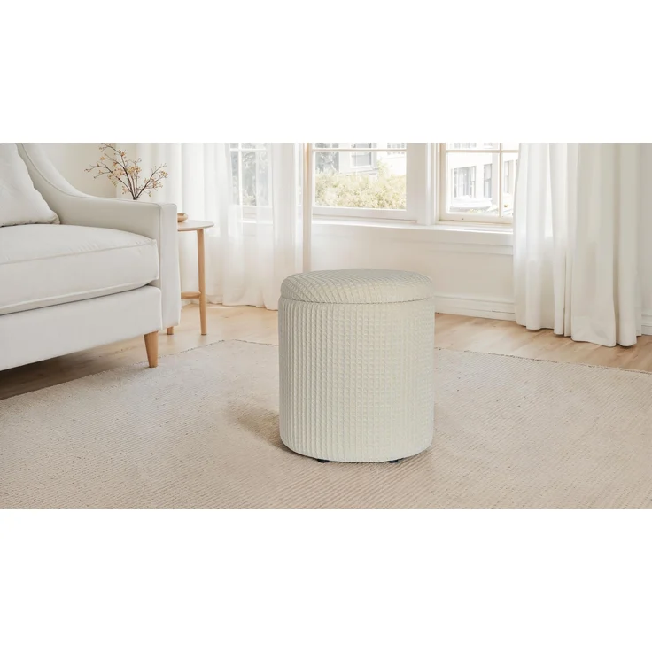 Sitzhocker mit Stauraum rund Ø40x45cm Beige Baumwolle abnehmbarer Deckel Wohnzimmer – Bild 2