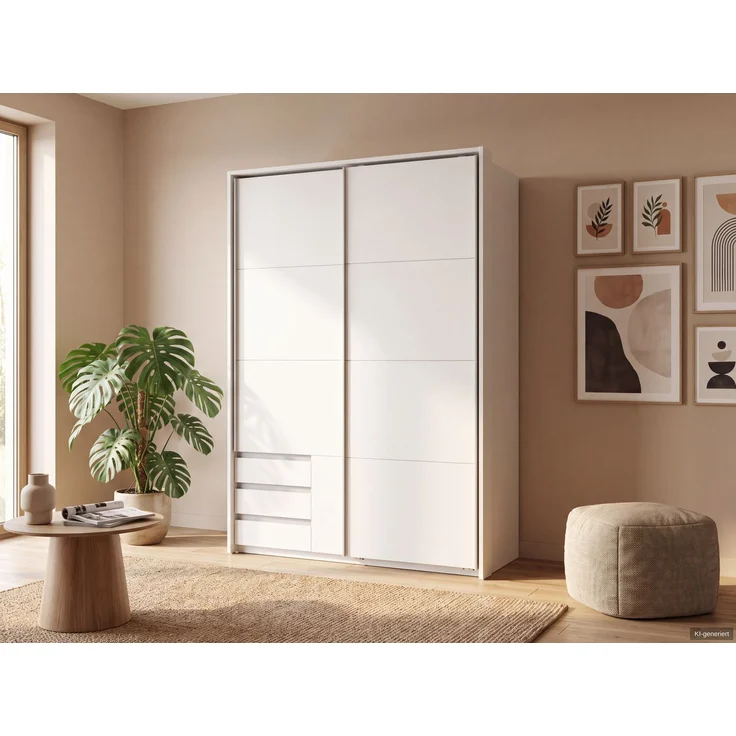 Schwebetürenschrank 2trg Kleiderschrank 138cm Weiß Außenschubladen Passepartout – Bild 3
