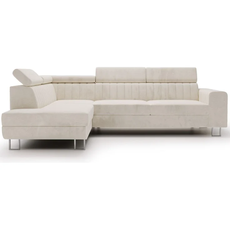GRAINGOLD Ecksofa Berona, Couch L-Form mit Schlaffunktion, Bettkasten, Verstellbare Kopfstützen, Velour-Stoff, Beige, Links – Bild 6