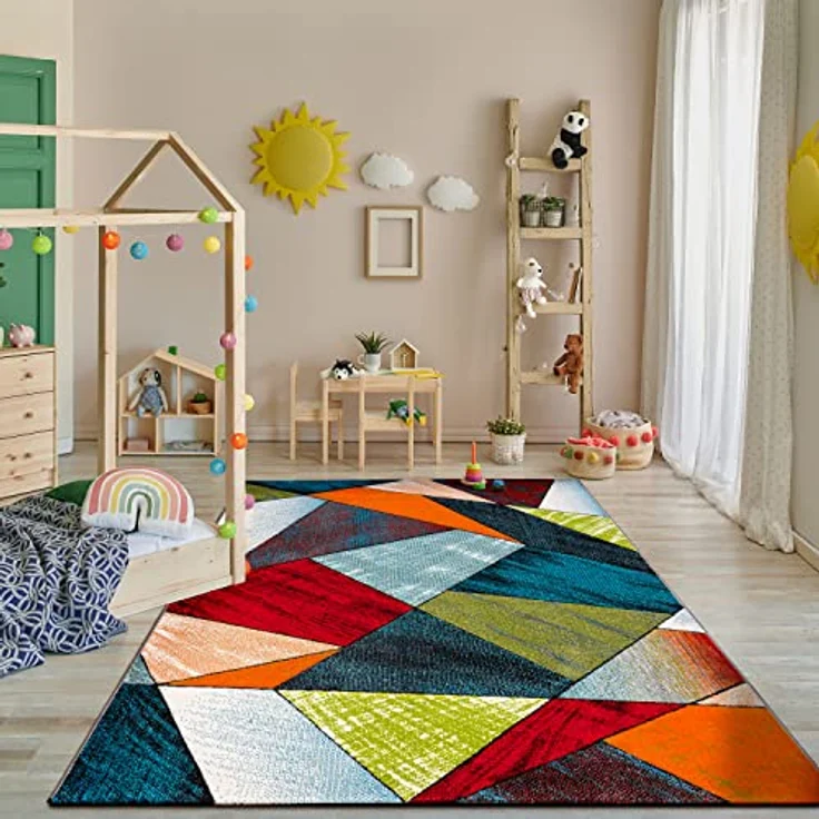 Paco Home Teppich Wohnzimmer Kinderzimmer Kurzflor Moderne 3D Optik Kariert Geometrische Muster, Grösse:60x110 cm, Farbe:Bunt 5 – Bild 3