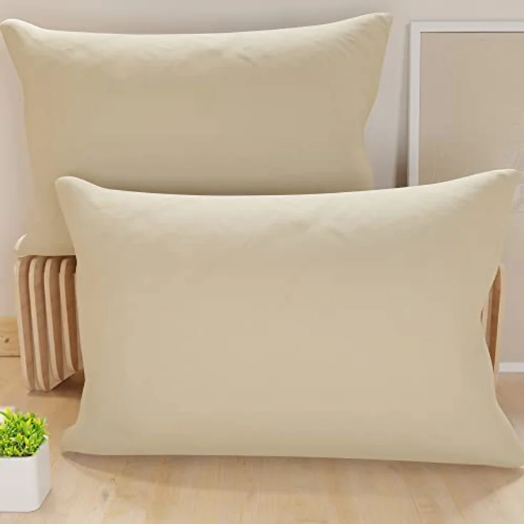 PETTI Artigiani Italiani - 2er-Set Kissenbezüge 50x30 cm, einfarbiger Beiger Mikrofaser, hypoallergen, 100% Made in Italy
