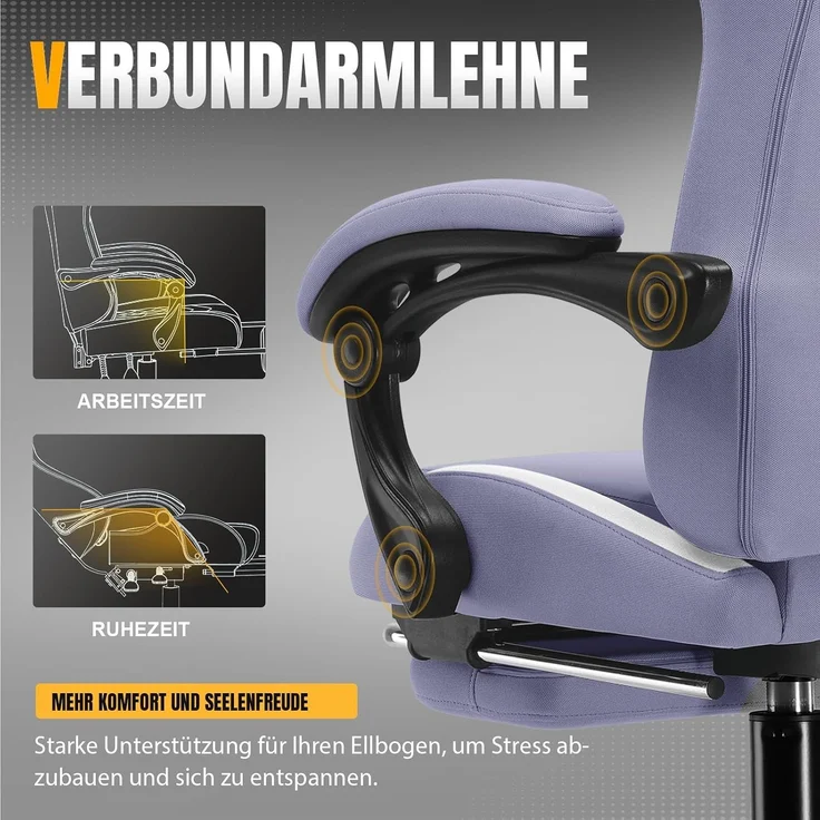GTPLAYER Bürostuhl Gaming Stuhl Massage Gaming Sessel Ergonomischer Gamer Stuhl mit Fußstütze, Kopfstütze Massage-Lendenkissen, Gepolstert Game Chair, Drehsessel Stoff – Bild 6