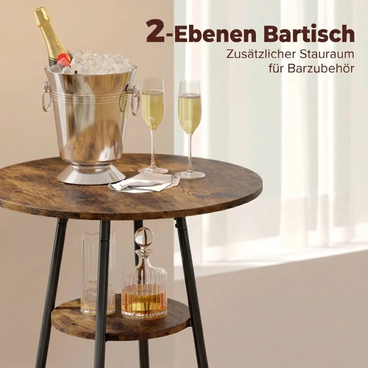 Bartisch-Set 91x60x60 cm für 2 in Rustikalbraun mit Holzwerkstoff und gepolsterten Barhockern – Bild 6