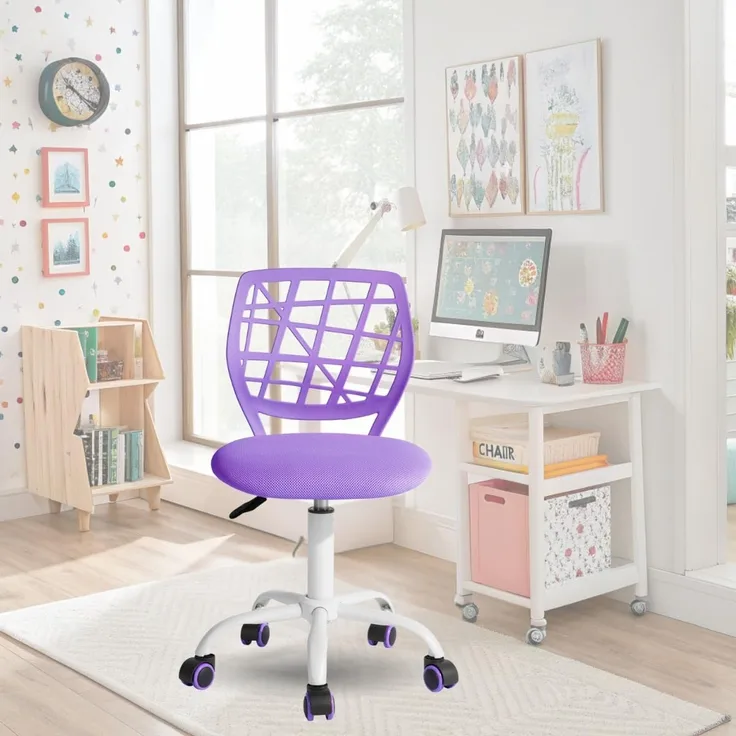 FurnitureR Bürostuhl, ergonomisch, drehbar, höhenverstellbar, für Computer, Rollen mit 5 Armen, Stühle und Hocker zu Hause, Arbeitssitz, Macaron, Violett
