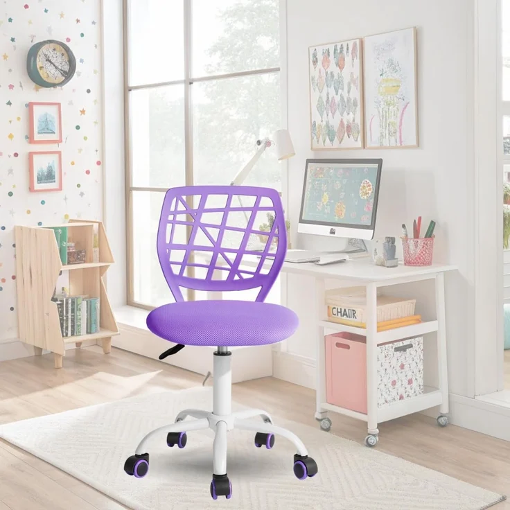 FurnitureR Bürostuhl, ergonomisch, drehbar, höhenverstellbar, für Computer, Rollen mit 5 Armen, Stühle und Hocker zu Hause, Arbeitssitz, Macaron, Violett