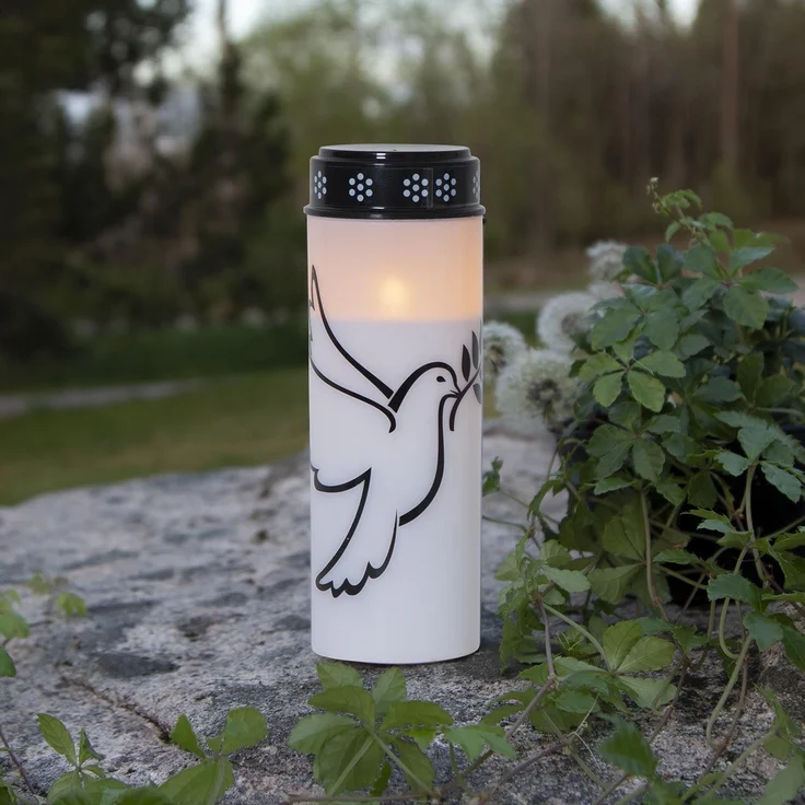 LED Grabkerze -Dove', Tauben-Motiv, Timer, warmweiß, flackernd, H 20,5cm – Bild 2