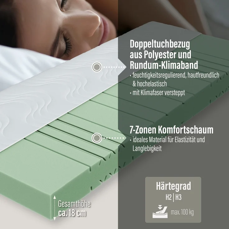 Kaltschaummatratze BeCo Marissa, 18 cm Komforthöhe, Made in Germany Größe 100 x 200 cm Härtegrad H3 (80 kg - 120 kg) – Bild 2