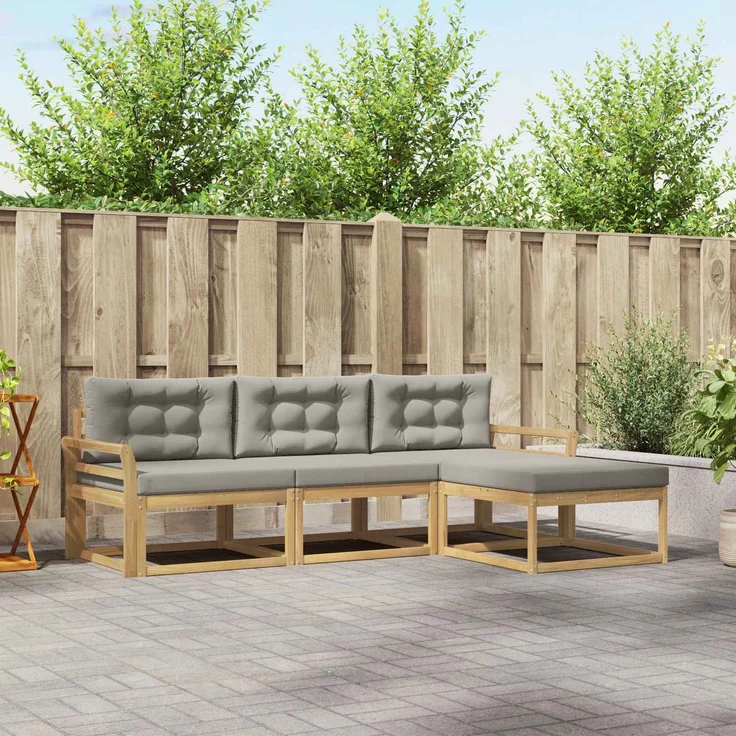 vidaXL Outdoor-Sofagarnitur 4 stk. Weiß und Hellgrau Polyester 3386270 – Bild 1