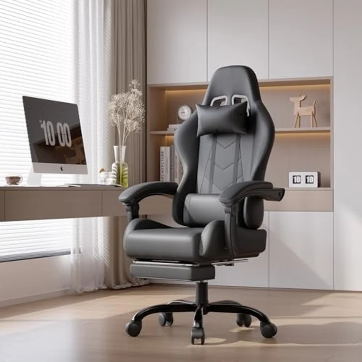 JUMMICO Gaming Stuhl Massage, Bürostuhl Ergonomisch Mit Massage-Lendenkissen, Gamer Stuhl verstellbare Rückenlehne 90-150°,und fußstütze, Gamingstuhl 150 kg belastbarkeit, Schwarz – Bild 2