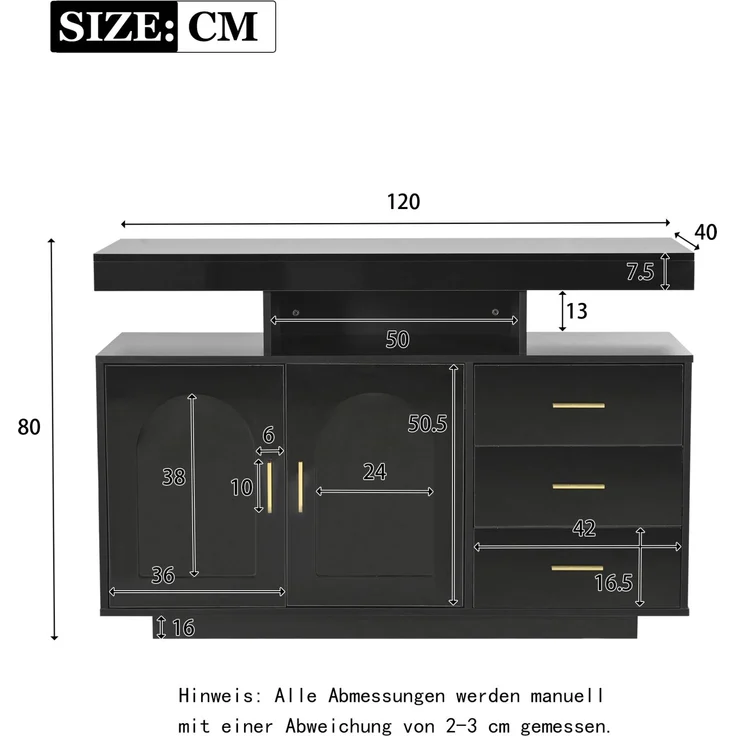 DESVIAE Sideboard mit RGB-LED-Beleuchtung und 3 Schubladen 120x80x40 cm Spanplatte Schwarz – Bild 10