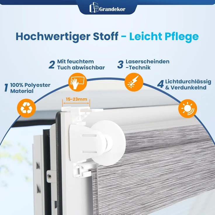 Grandekor Doppelrollo Klemmfix ohne Bohren Marmor Grau 90x150 cm(Stoffbreite 86cm) Fenster Rollos für innen Klemmrollos Duo Rollos für Fenster ohne Bohren mit Bohren Privatschutz UV-Schutz Zebrarollo – Bild 4