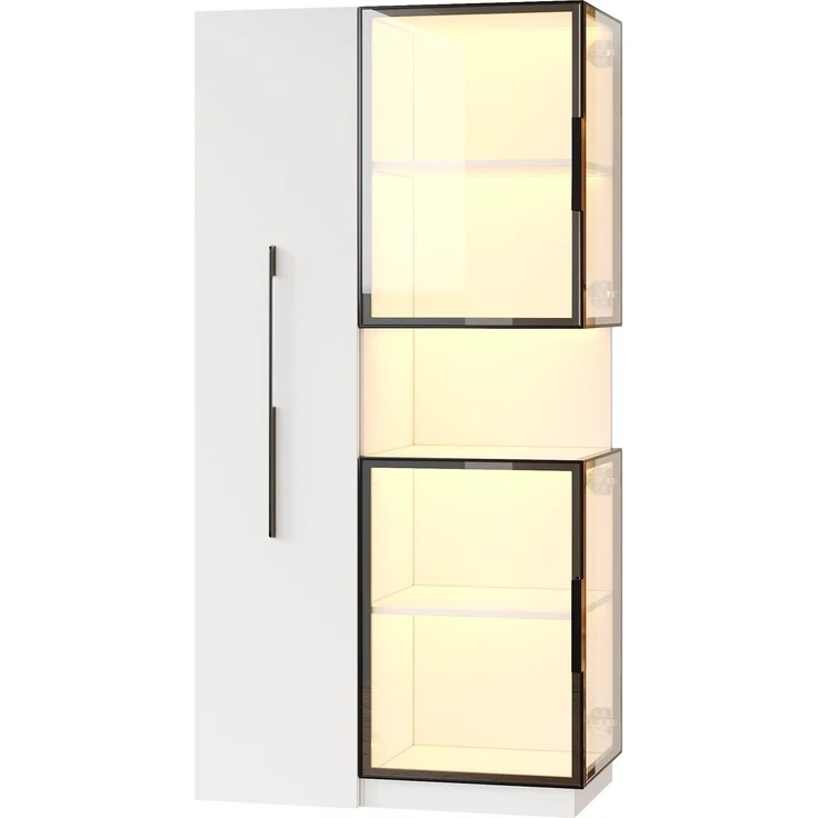 Vitrine 70x38x160 cm in Weiß mit Hartglas, Ausziehregalen und LED – Bild 6