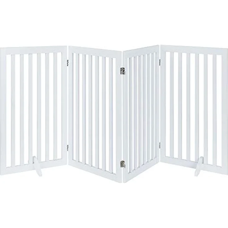 unipaws Absperrgitter Hunde 91cm Hoch, Treppenschutzgitter ohne Bohren mit Füßen, Freistehendes Holz-Hundetore Türgitter Hunde Hundegitter Schutzgitter treppe Hund kindergitter, 4 Elemente, weiß – Bild 2