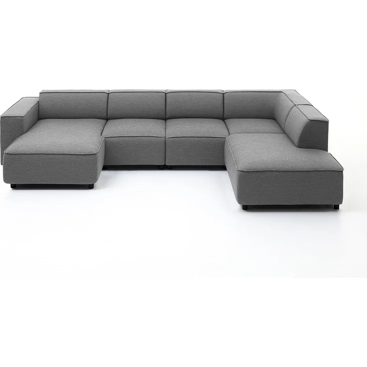 Atlantic Home Collection BULKY Wohnlandschaft Ecksofa, Récamière rechts, Stoff, hellgrau, 195 x 324 x 70 cm