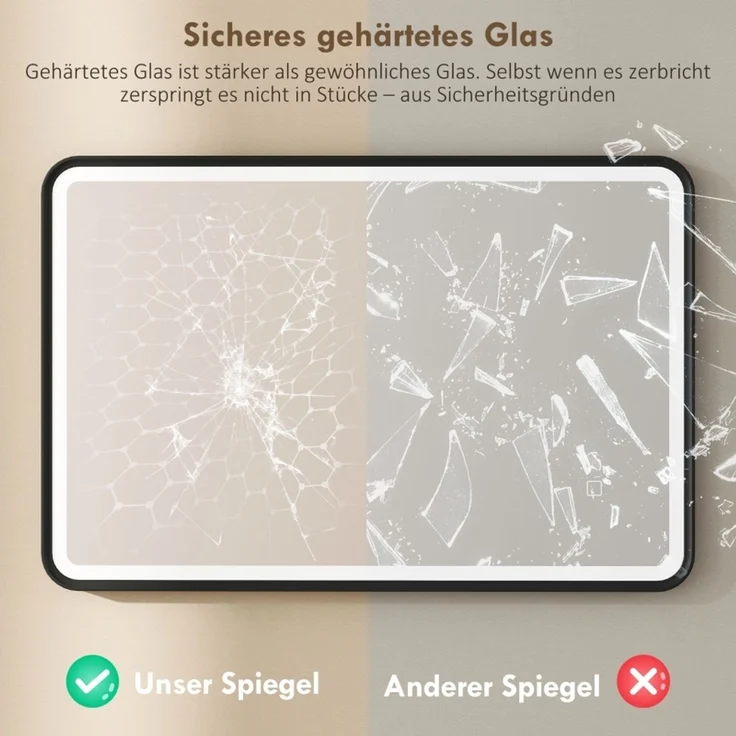 90 x 60 cm LED-Badezimmerspiegel, Lichter, 3 Farben, dimmbar, Memory-Funktion, horizontal und vertikal, Schwarz--Schwarz--60x4x90cm--YOUDENOVA – Bild 7